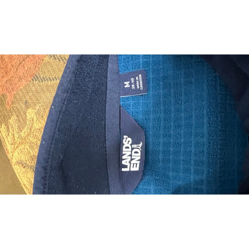 Lands’ End Men's Fleece Jacket M Teal Navy Grid Zip-Up Warm Casual Layer - Picture 4 of 4
